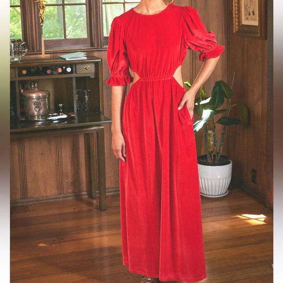 The Odell's NEW Anthropologie Red Velvet Cutout Holiday Maxi Dress The Odell's NEW Anthropologie Red Velvet Cutout Holiday Maxi Dress